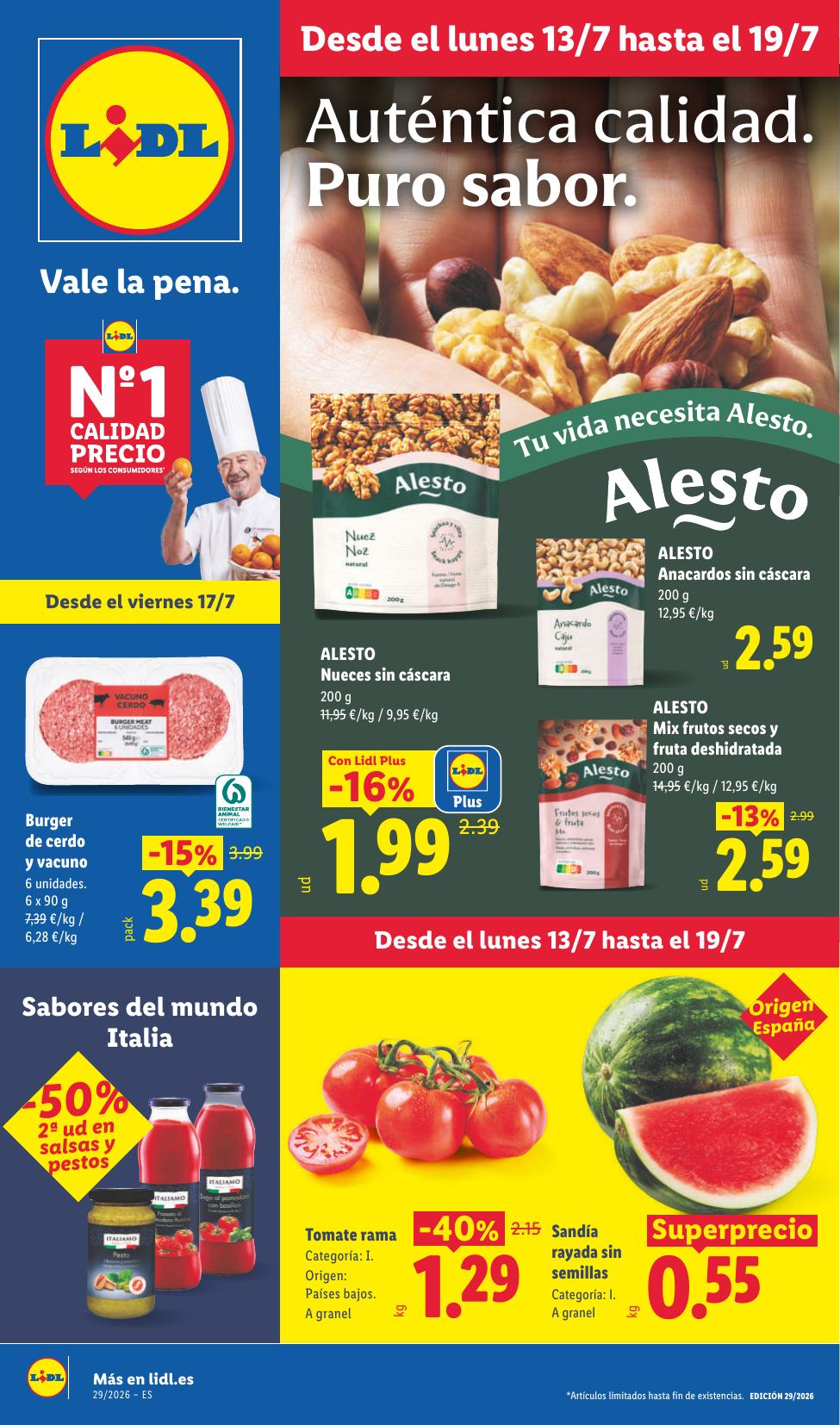 Folleto Lidl Alimentación · 13 de julio de 2026 – 19 de julio de 2026 — Página 1