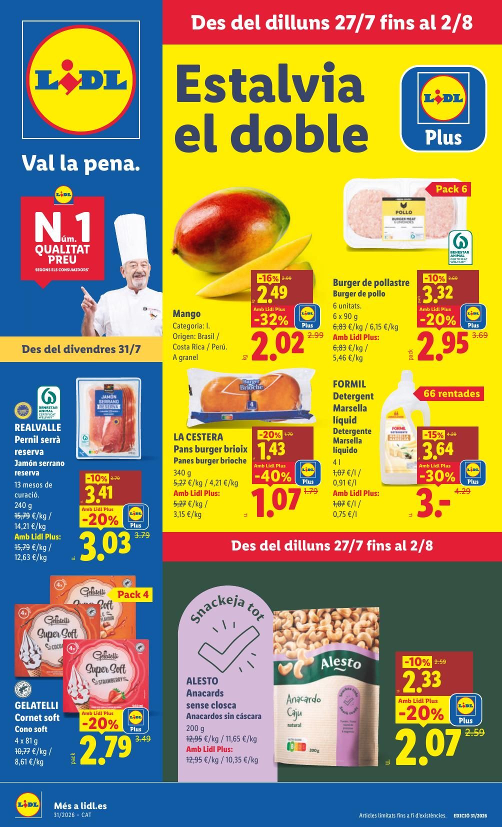Folleto Lidl Alimentación · 27 de julio de 2026 – 2 de agosto de 2026 — Página 1