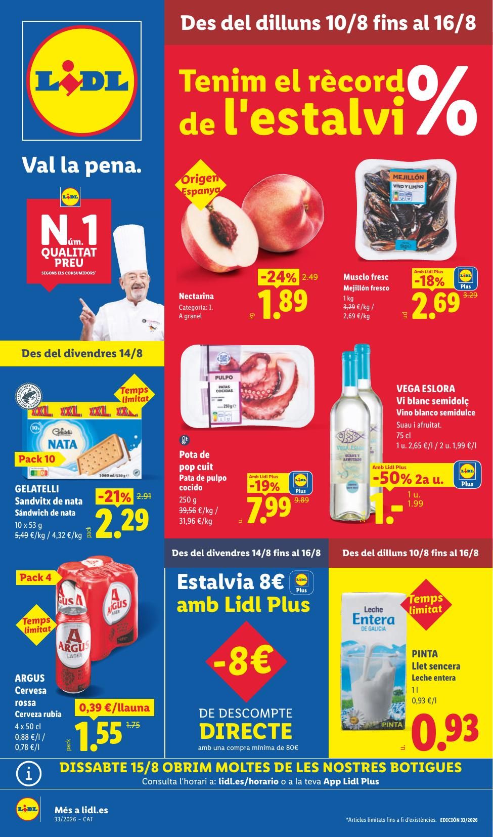 Folleto Lidl Alimentación · 10 de agosto de 2026 – 16 de agosto de 2026 — Página 1